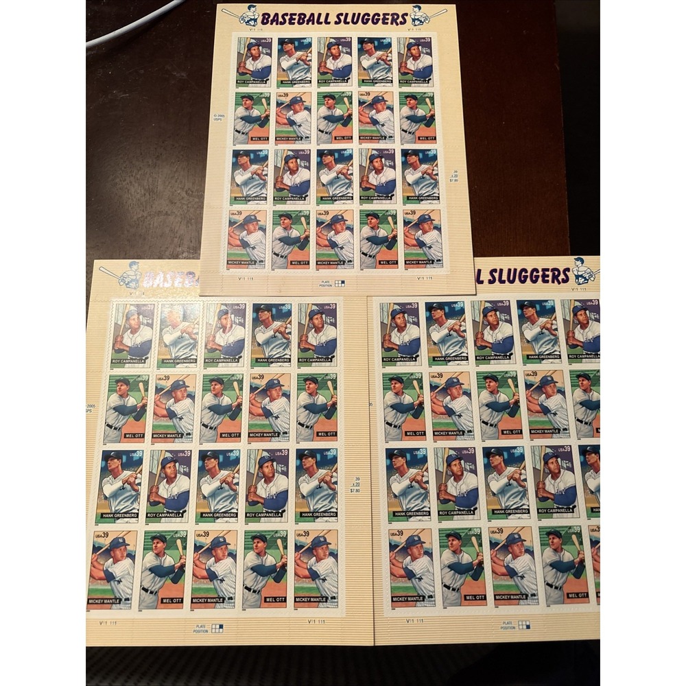 Lot Of (3) 2005 USPS Baseball Sluggers Includes 3 Sheets &60 Total Stamps